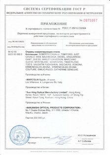 Сертификат Marcolin (бренды оправ)