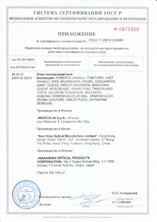 Сертификат Marcolin (бренды очков)